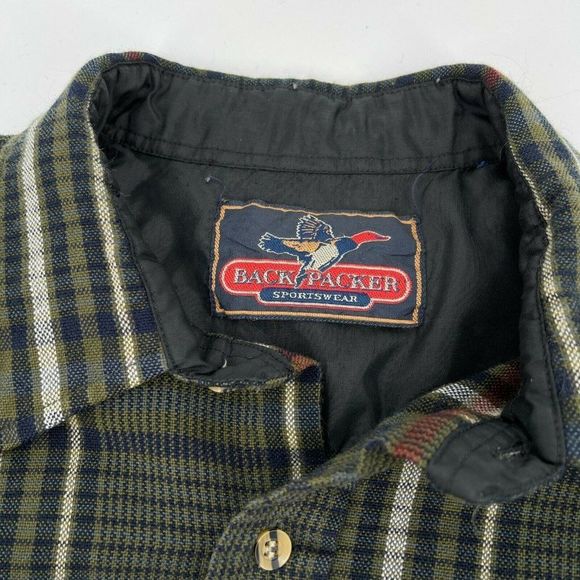 VINTAGE 90s Back Packer Sportswear Plaid Flannel Green Brown Blue Size Large - Picture 4 of 6